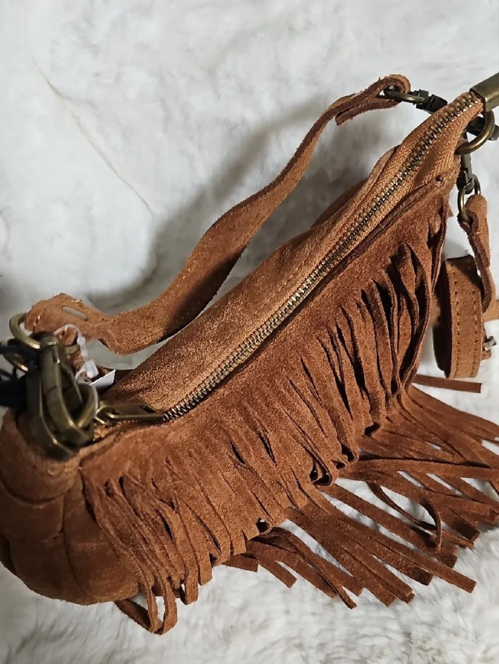 NEW! Marlon Suede Fringe Shoulder Bag in Brown